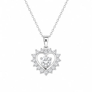 925 Sterling Silver Rhodium Plated CZ Heart Pendant Necklace