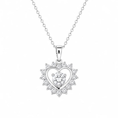 925 Sterling Silver Rhodium Plated CZ Heart Pendant Necklace