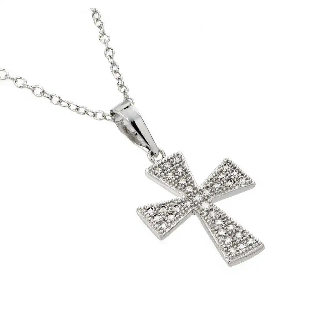 925 Sterling Silver Rhodium Plated Cross CZ Inlay Necklace