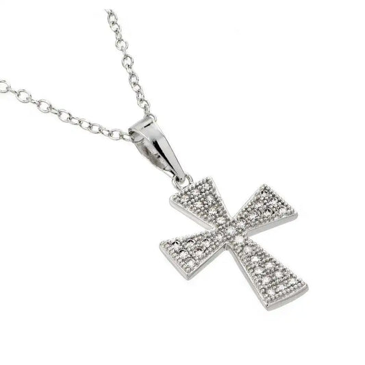 925 Sterling Silver Rhodium Plated Cross CZ Inlay Necklace