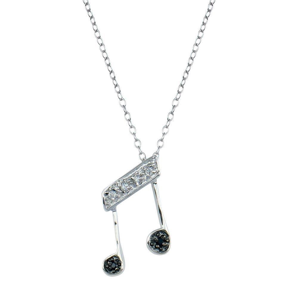 925 Sterling Silver Rhodium Plated Music Note CZ Necklace