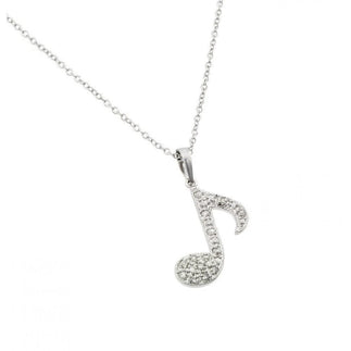 925 Silver Rhodium Plated Music Note CZ Necklace