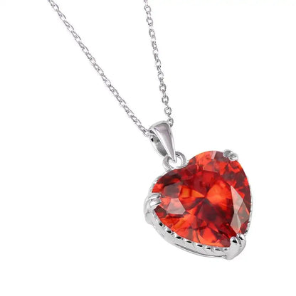 925 Sterling Silver Rhodium Plated Red Heart CZ Rope Necklace