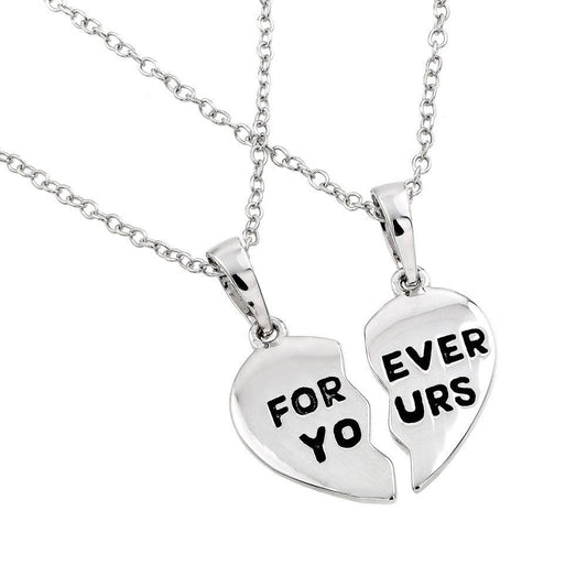 925 Silver Rhodium Plated Forever Yours Broken Heart Necklace