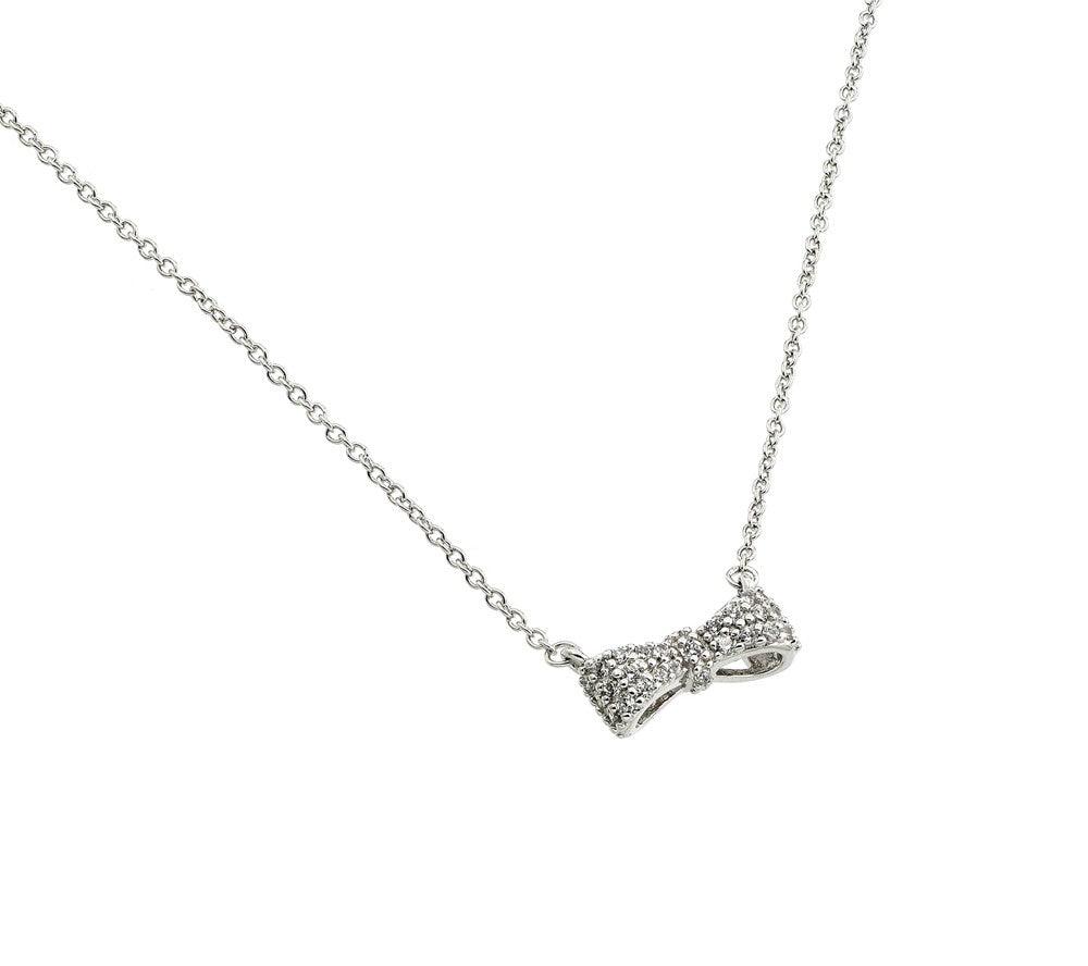 925 Silver Rhodium Plated Bow CZ Necklace