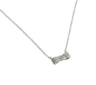 925 Silver Rhodium Plated Bow CZ Necklace