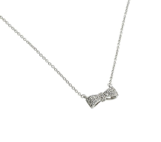 925 Silver Rhodium Plated Bow CZ Necklace