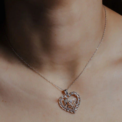 925 Sterling Silver Rhodium Plated Clear CZ at Center Open Heart Mom Pendant Necklace