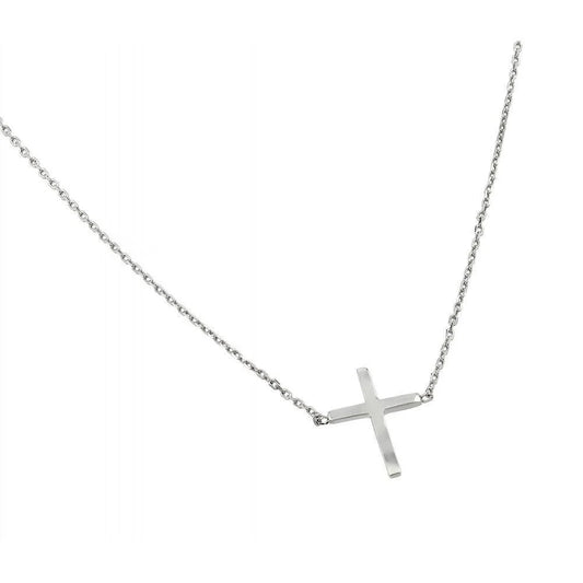 925 Silver Rhodium Plated Clear CZ Square Cross Pendant Necklace