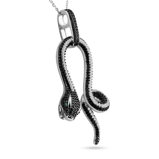 925 Sterling Silver Rhodium Plated Snake Black and Clear CZ Stone Pendant Necklace
