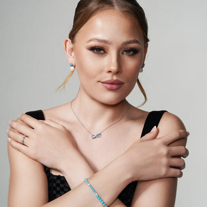 925 Sterling Silver Rhodium Plated Pearl and Turquoise CZ Earring
