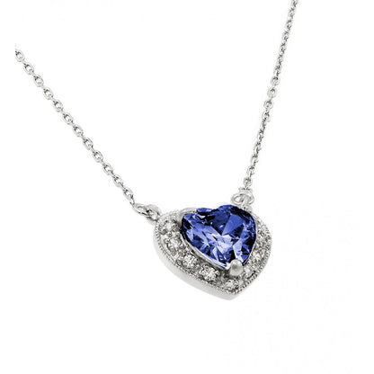 925 Sterling Silver Rhodium Plated CZ Heart Birthstone Necklace