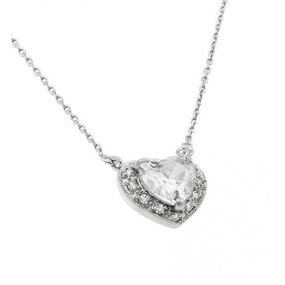 925 Sterling Silver Rhodium Plated CZ Heart Birthstone Necklace