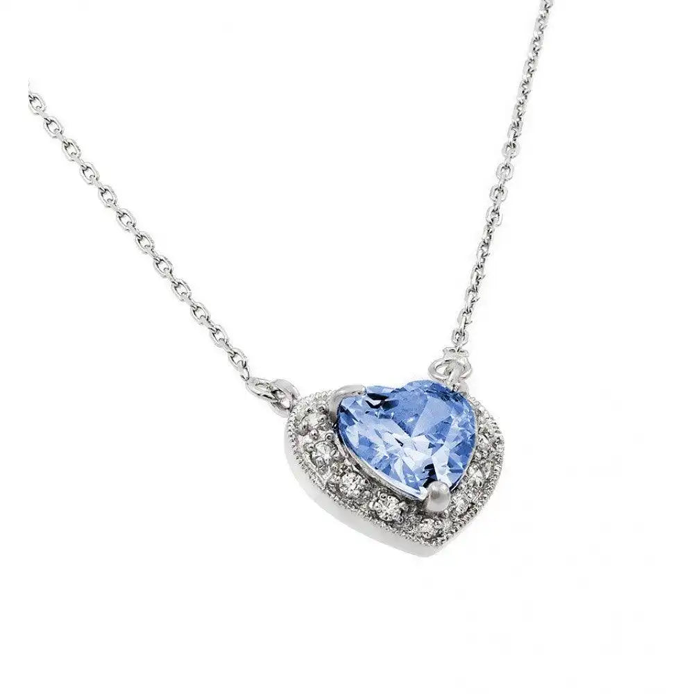 925 Sterling Silver Rhodium Plated CZ Heart Birthstone Necklace