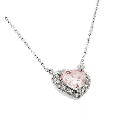 925 Sterling Silver Rhodium Plated CZ Heart Birthstone Necklace