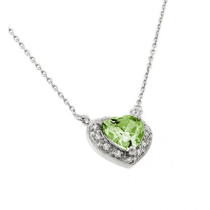 925 Sterling Silver Rhodium Plated CZ Heart Birthstone Necklace