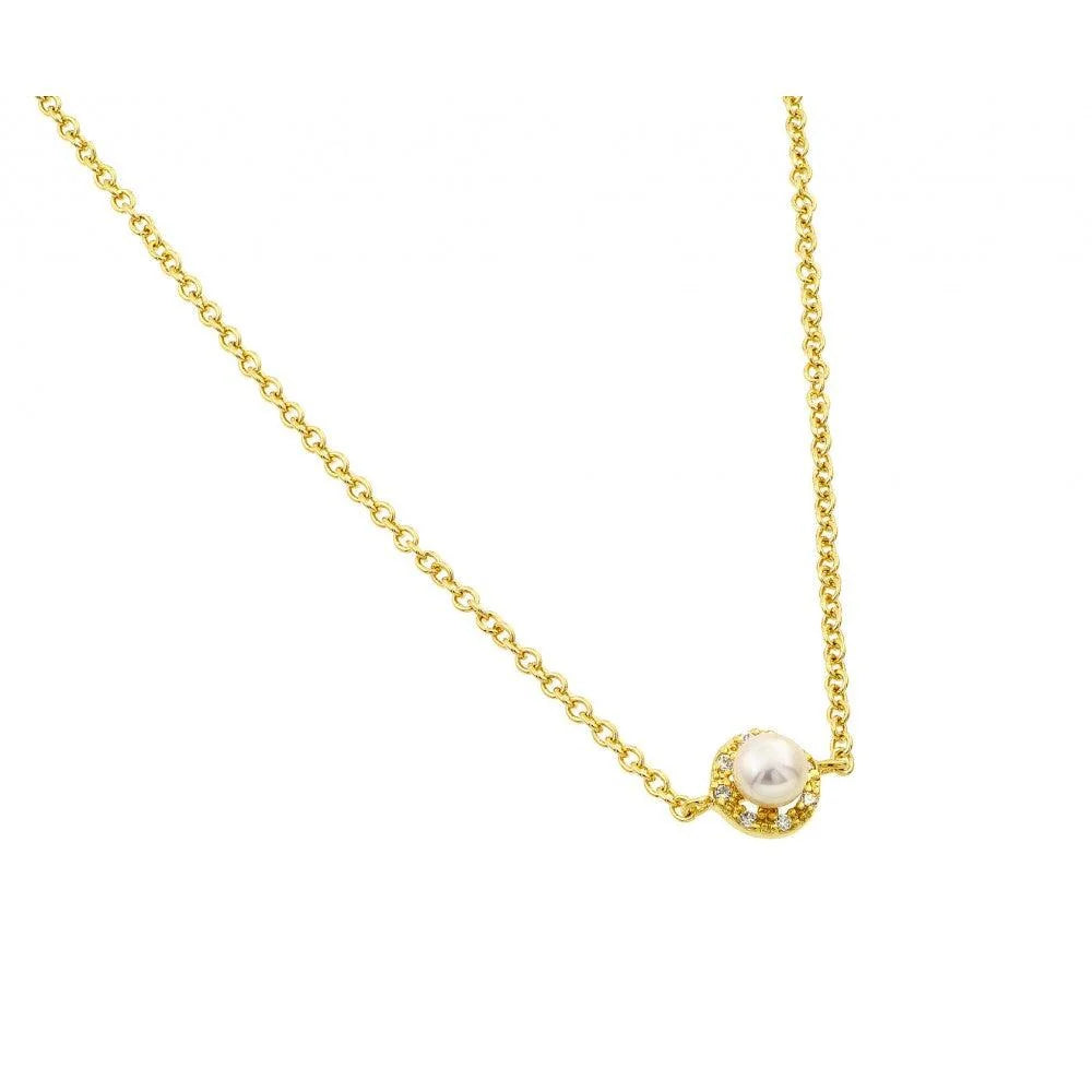 925 Silver Gold Plated Clear CZ Pearl Pendant Necklace