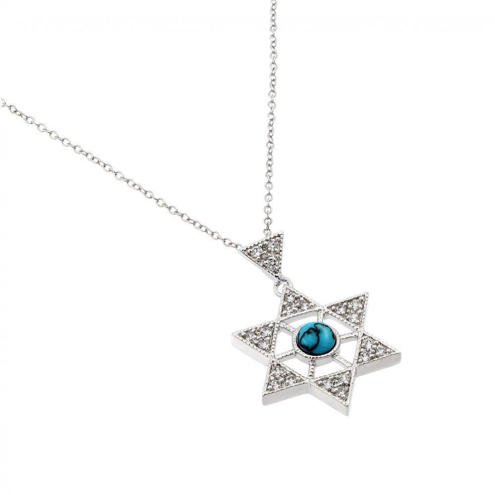 925 Silver Rhodium Plated Clear CZ David Star Pendant Necklace