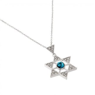 925 Silver Rhodium Plated Clear CZ David Star Pendant Necklace