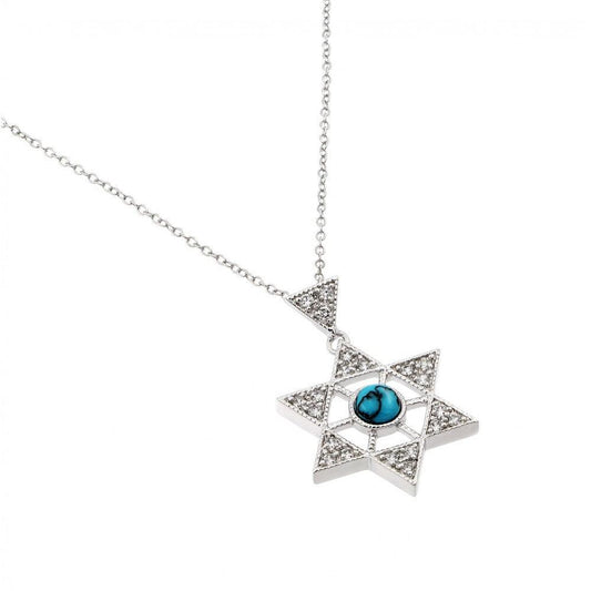 925 Silver Rhodium Plated Clear CZ David Star Pendant Necklace