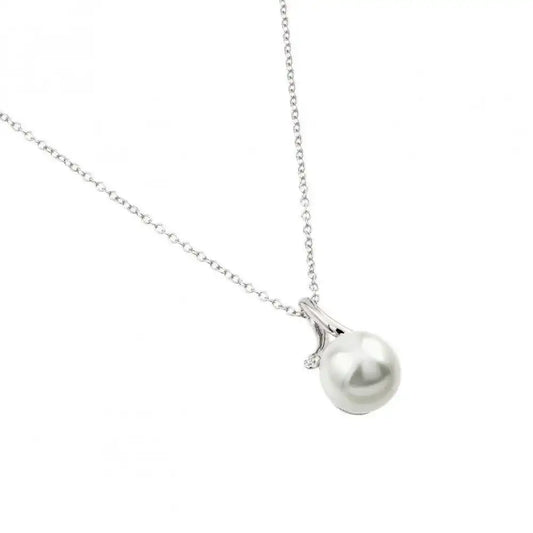 925 Sterling Silver Rhodium Plated Single Pearl Pendant Necklace