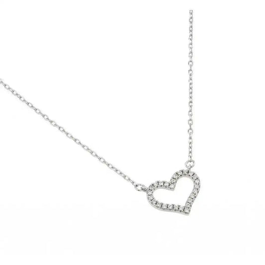 925 Sterling Silver Rhodium Plated Open CZ Heart Necklace