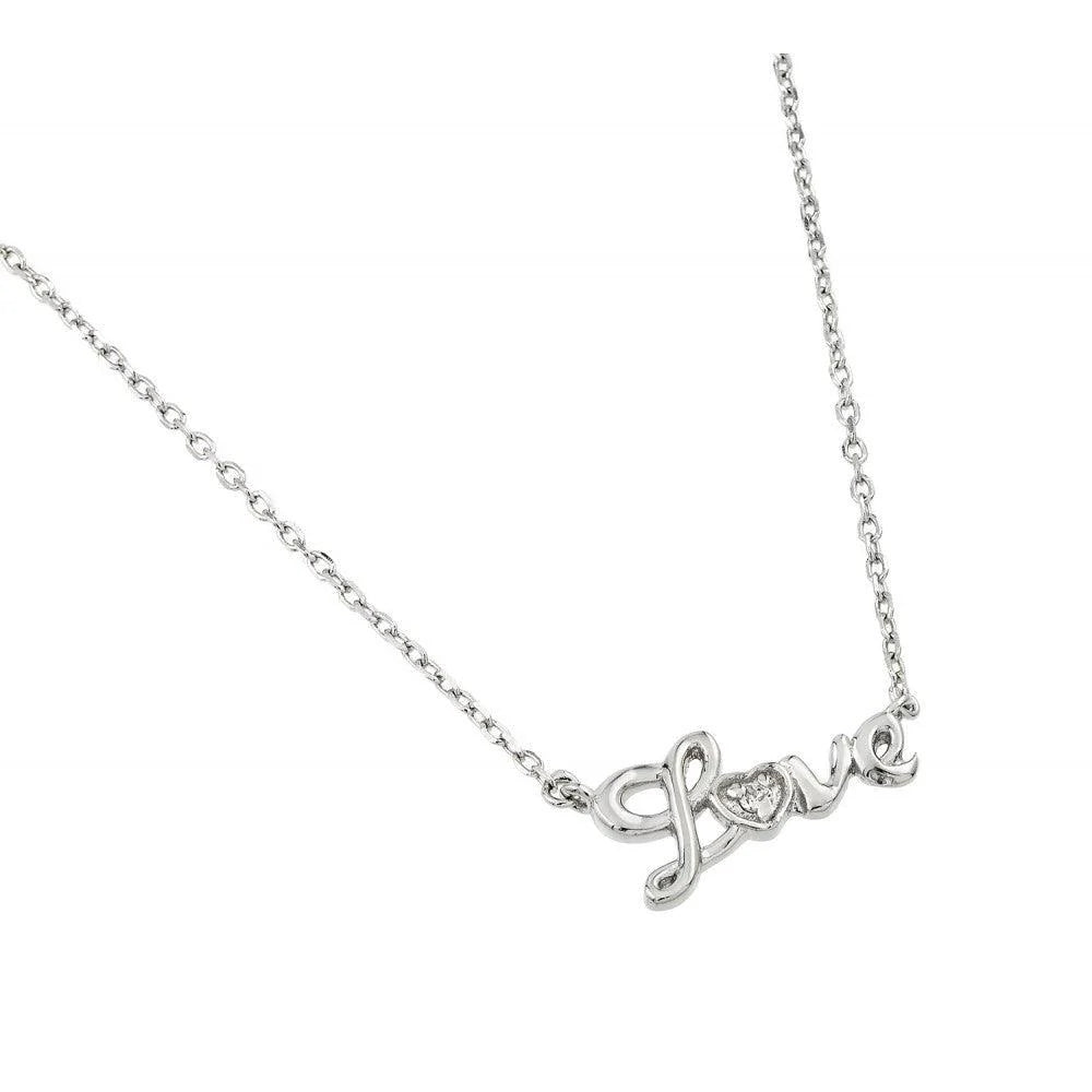 925 Silver Rhodium Plated Love CZ Necklace