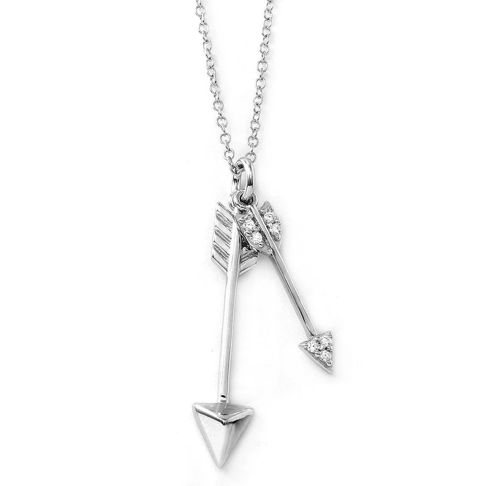 925 Silver Rhodium Plated Arrows Necklace with CZ