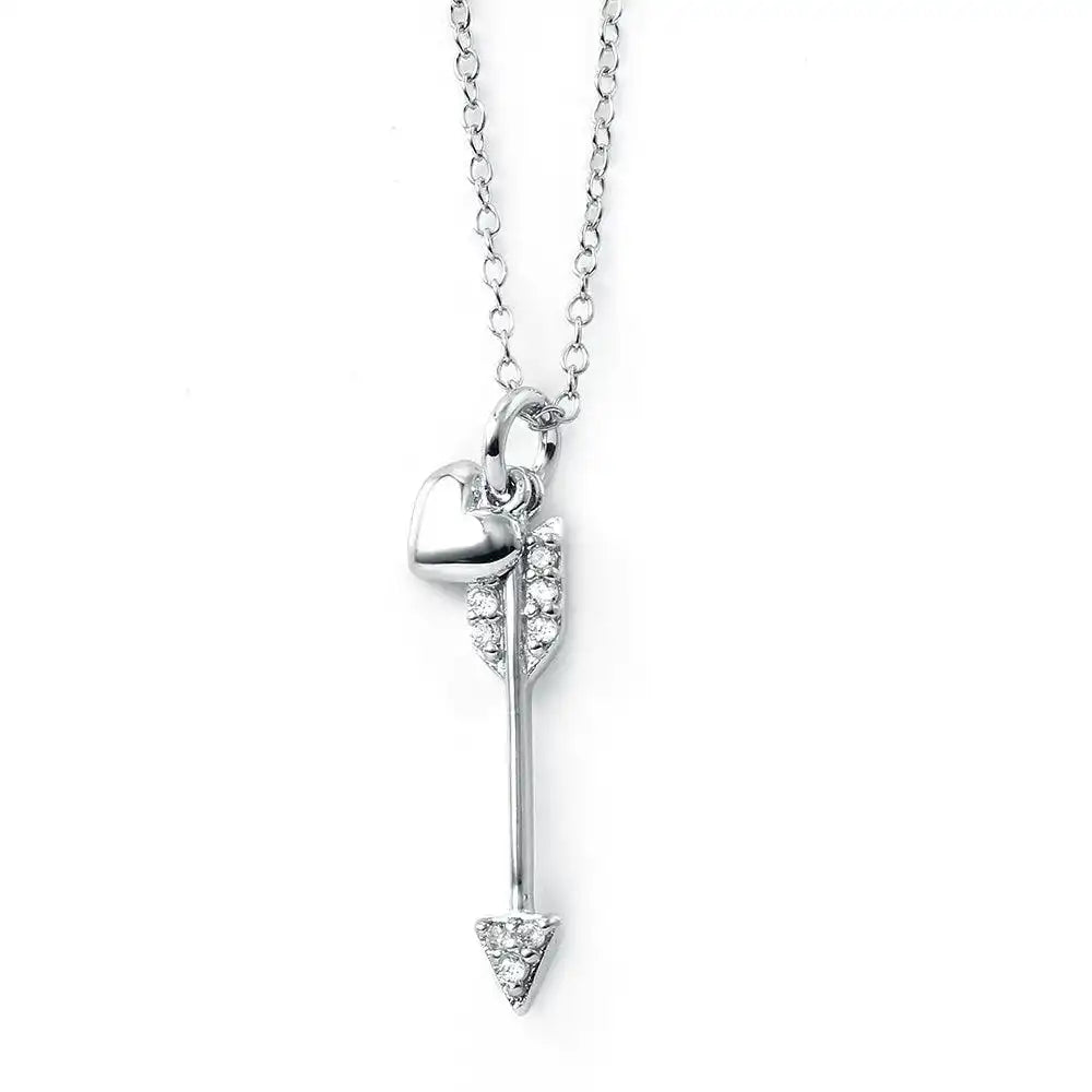 925 Sterling Silver Rhodium Plated Arrow Heart Necklace