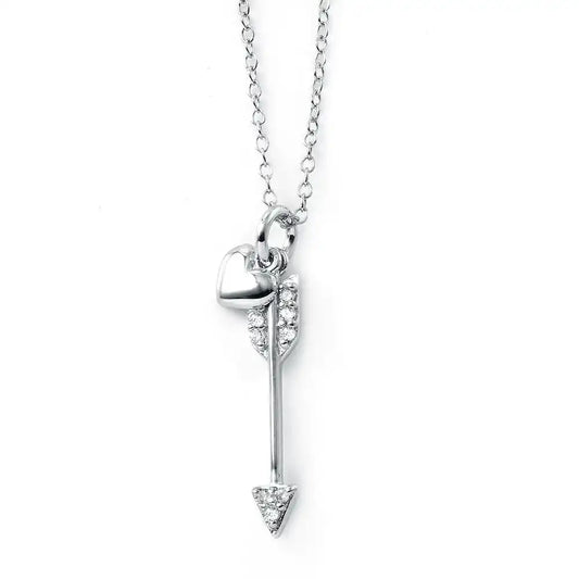 925 Sterling Silver Rhodium Plated Arrow Heart Necklace