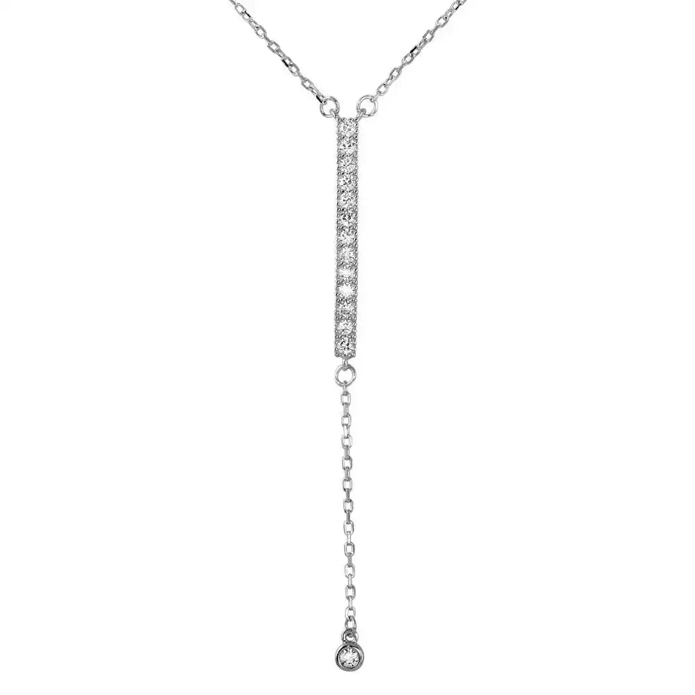 925 Sterling Silver Rhodium Plated Drop Necklace with CZ