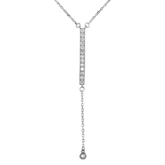 925 Sterling Silver Rhodium Plated Drop Necklace with CZ