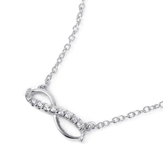 925 Sterling Silver Infinity Symbol Shaped Pendant with CZ Accents Necklace