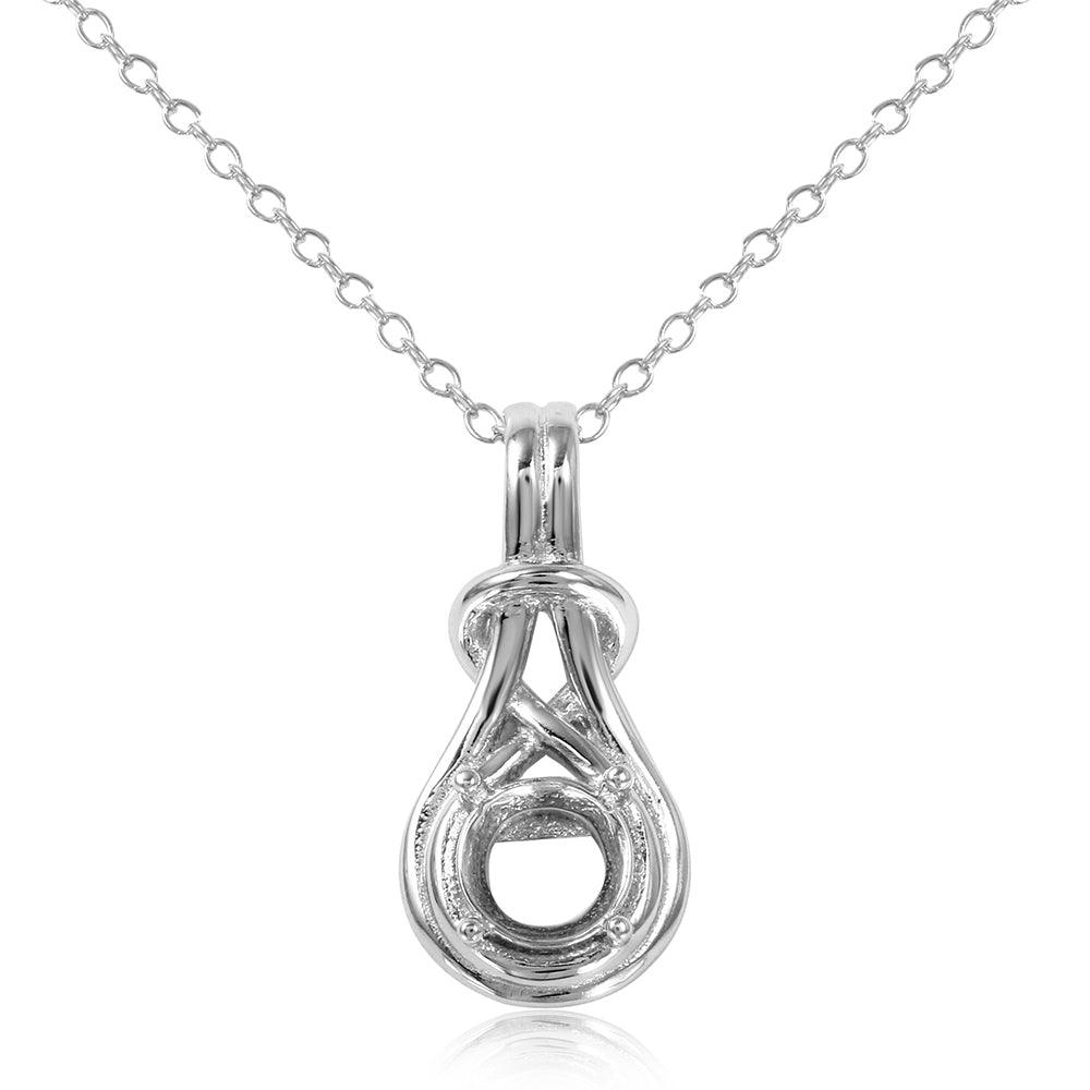 925 Silver Rhodium Plated Knot Mounting Pendant Necklace
