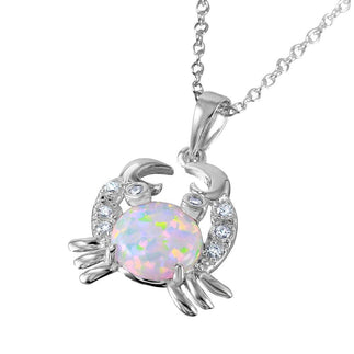 925 Silver Rhodium Plated Crab with CZ and Synthetic Opal Center Stone