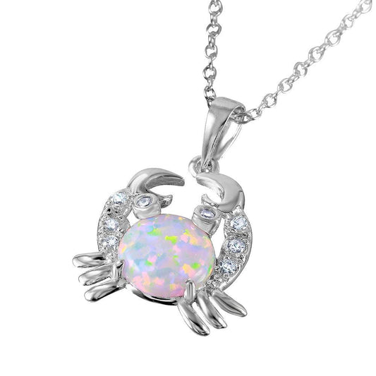 925 Silver Rhodium Plated Crab with CZ and Synthetic Opal Center Stone