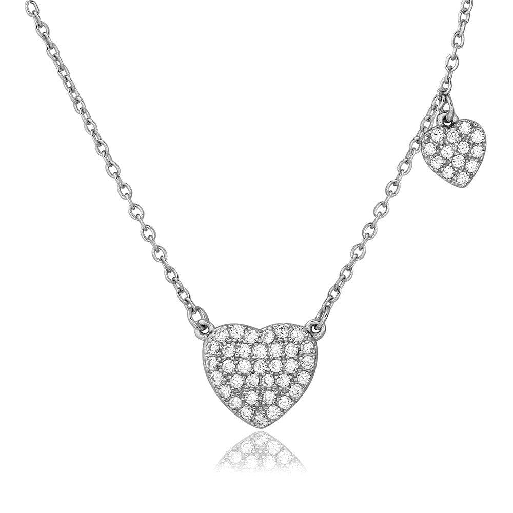 925 Silver Rhodium Plated CZ Covered Heart Necklace