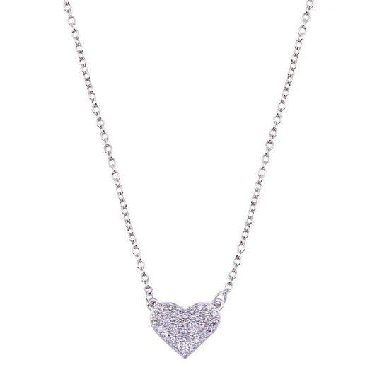 925 Sterling Silver Rhodium Plated CZ Encrusted Heart Necklace