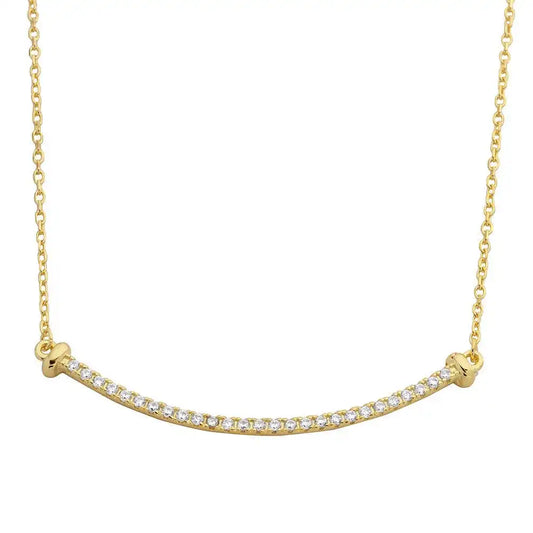 925 Sterling Silver Gold Plated Curved CZ Bar Necklace