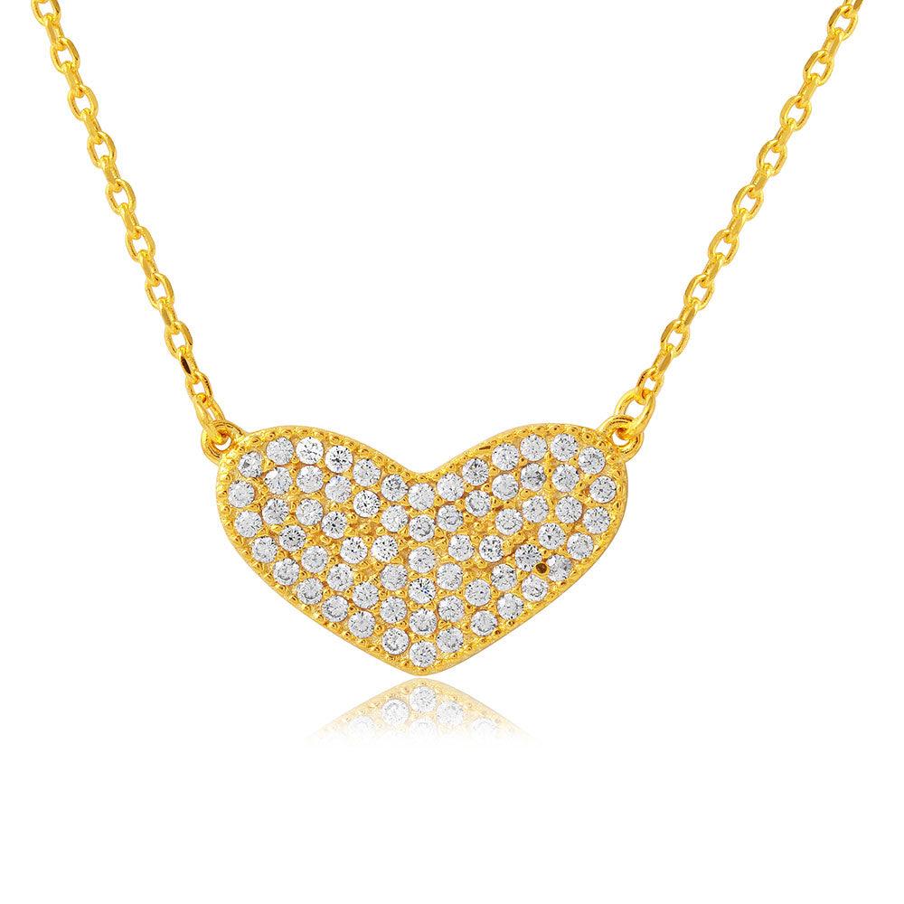 925 Silver Gold Plated CZ Encrusted Heart Necklace