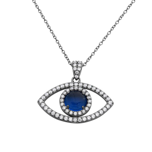 925 Sterling Silver Black Rhodium Plated Evil Eye Necklace