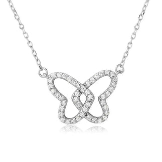 925 Sterling Silver Rhodium Plated Open CZ Butterfly Necklace