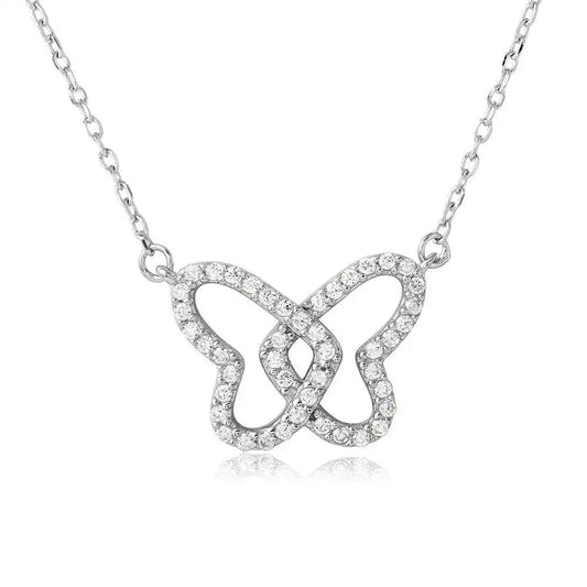 925 Sterling Silver Rhodium Plated Open CZ Butterfly Necklace