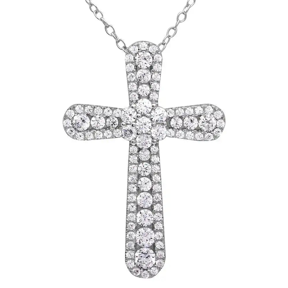 925 Sterling Silver Rhodium Plated CZ Cross Necklace