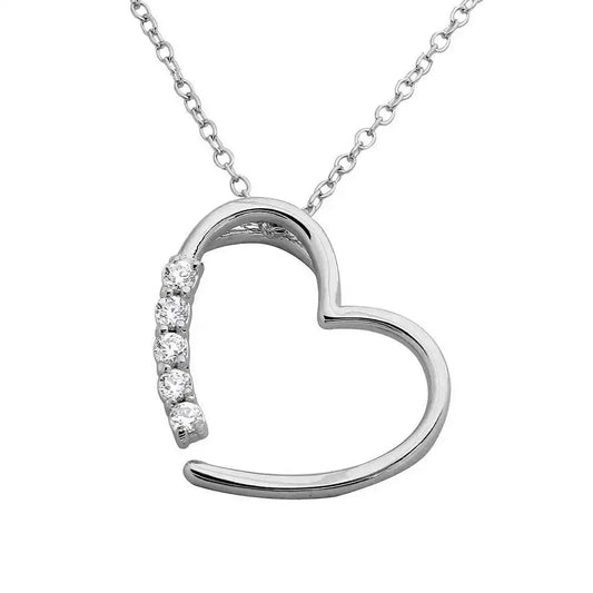 925 Sterling Silver Rhodium Plated Open CZ Heart Necklace