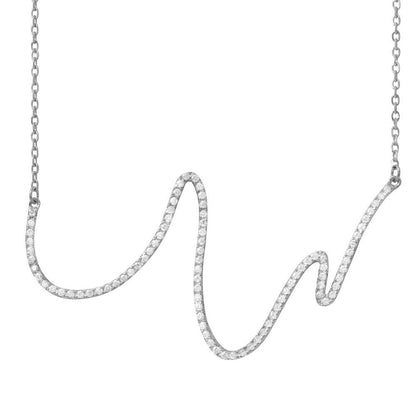 925 Sterling Silver Rhodium Plated Wave Design with CZ Necklace