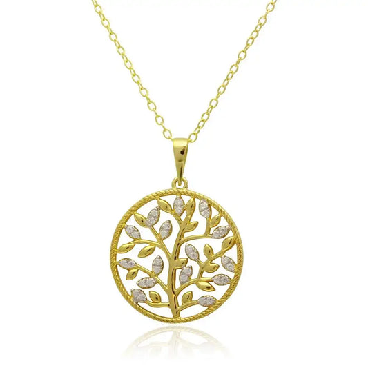925 Sterling Silver Gold Plated Floral Pendant with CZ Necklace