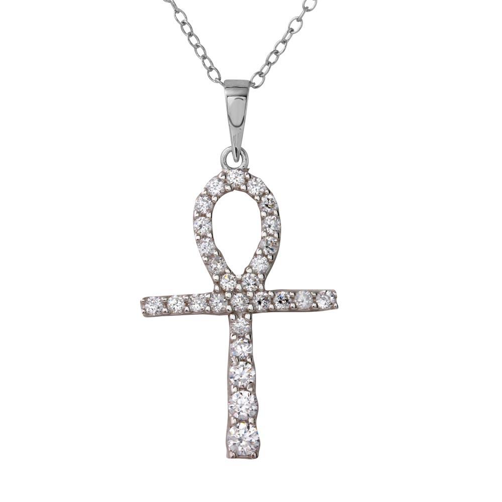 925 Sterling Silver Rhodium Plated Thin Egyptian CZ Journey Cross