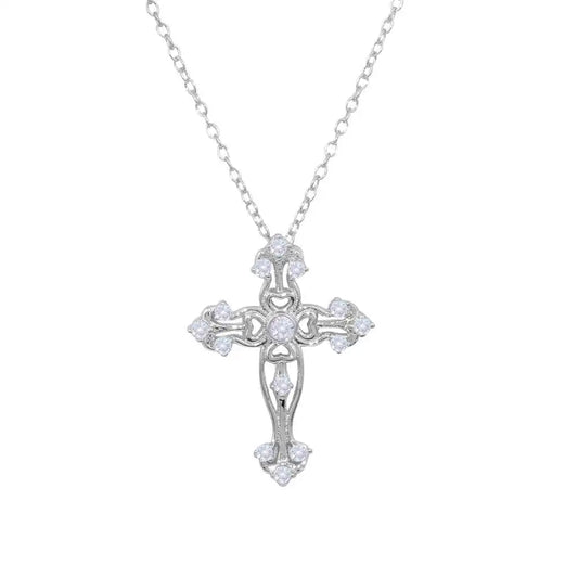925 Sterling Silver Rhodium Plated Cross Necklace