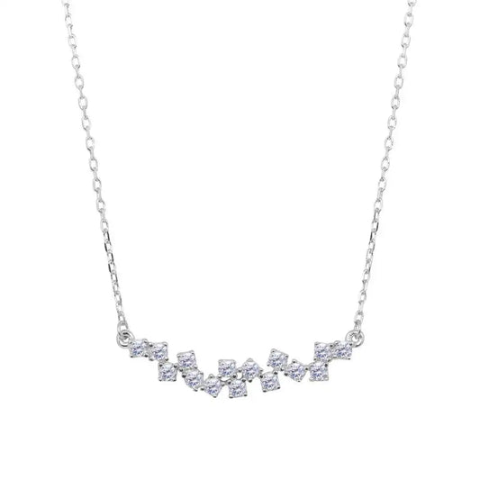 925 Sterling Silver Rhodium Plated Curve Necklace with CZ